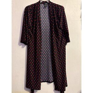 Rene Rofe Sleepwear Black w/ Red Hearts Valentine's Day Robe Size Medium